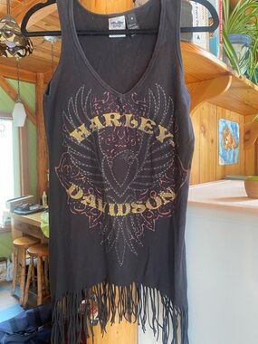 Harley-Davidson Black Tank with Gold Logo and Fringe